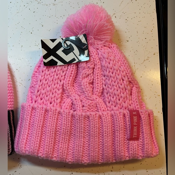 Think Pink Breast Cancer Knitted Stocking Hat Winter Ribbon Winter Cap Womens - Picture 6 of 6